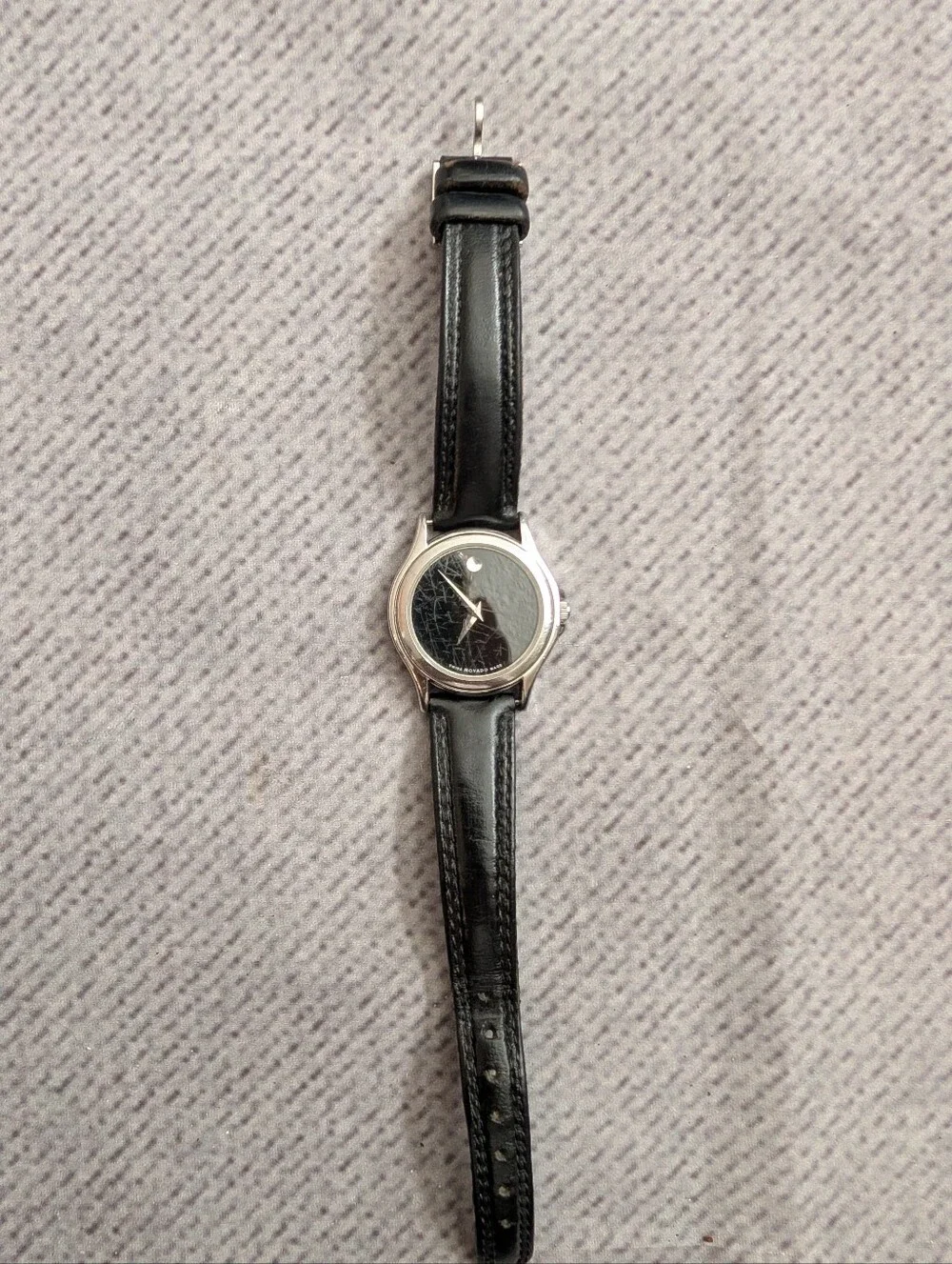 Movado Museum Black Dial Stainless Steel Watch with Black Leather Strap